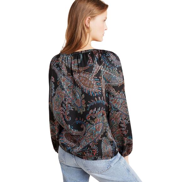 Maeve Madeira Burnout Satin Blouse Black Paisley Anthropologie Women S - Picture 6 of 7